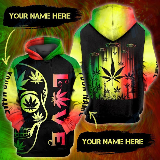 Order Your Own Personalized Custom Name Alien Weed Skull Rasta 3D All Over Print Hoodie Zip-Up Hoodie MWM262136 - Maxwell Mart - Maxwell Mart