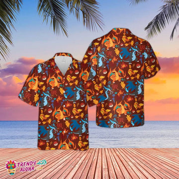 Charizard Fire Hawaiian Shirt, 3D Hawaiian Shirt, Button Up Shirt, Movies Hawaiian Shirt, Comics Hawaiian Shirt