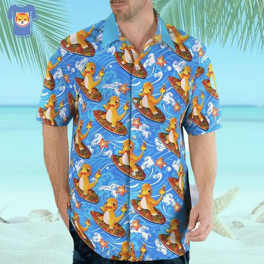 Charmander Surfing Beach Pokemon Hawaiian Shirt