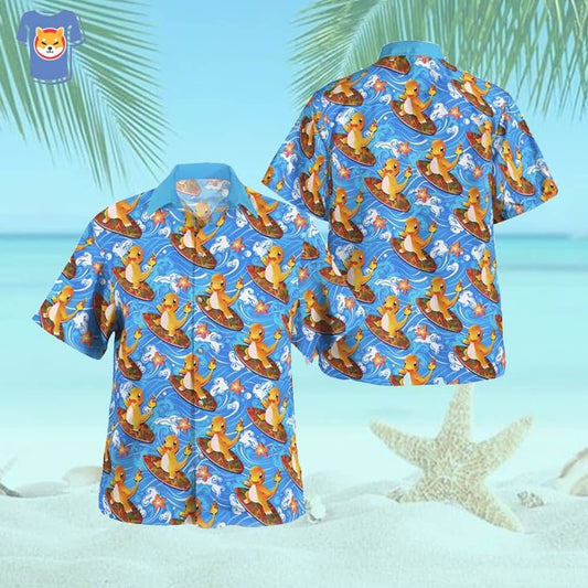 Charmander Surfing Beach Pokemon Hawaiian Shirt