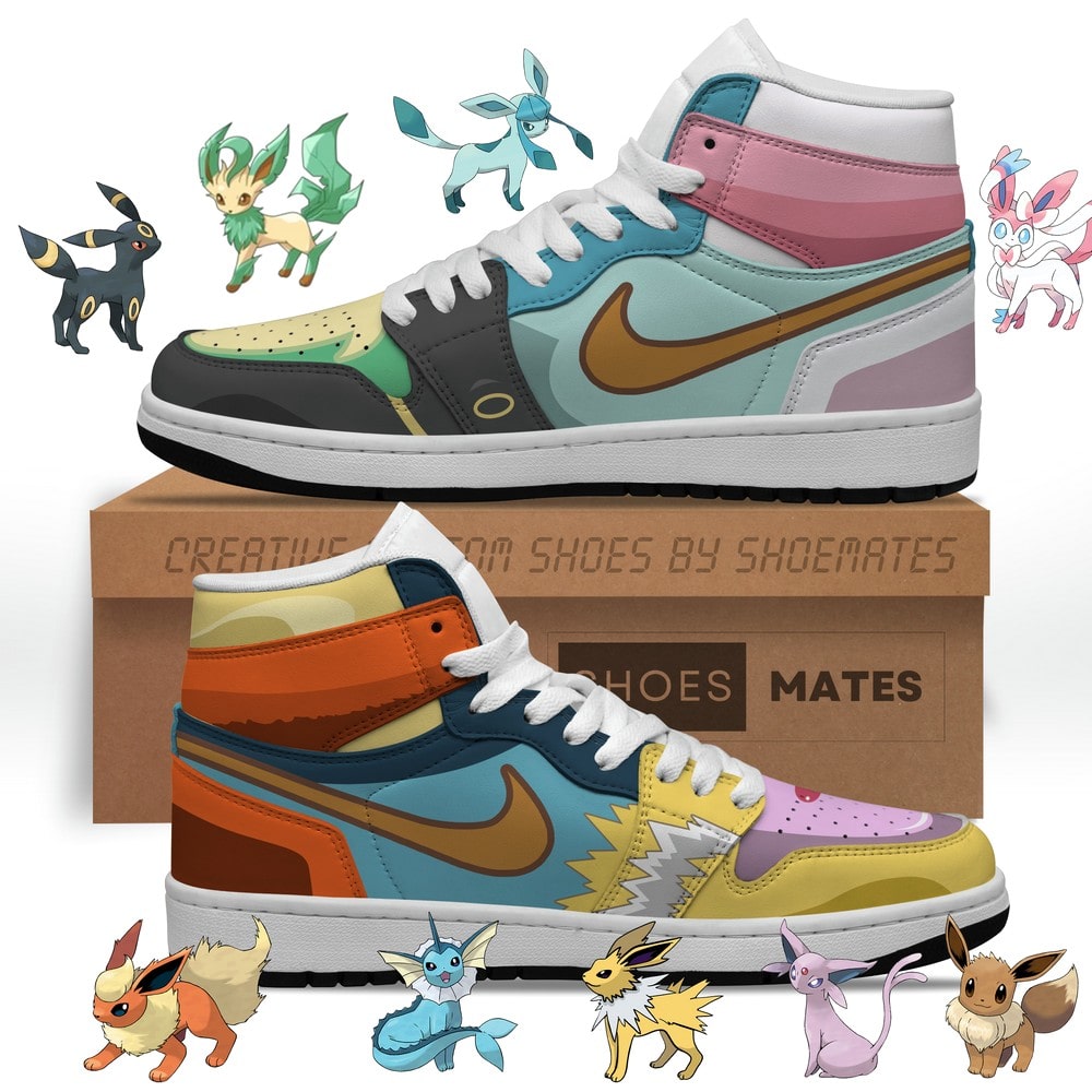 Evolutions of Eevee Pokemon Air Jordan 1 High Top Shoes