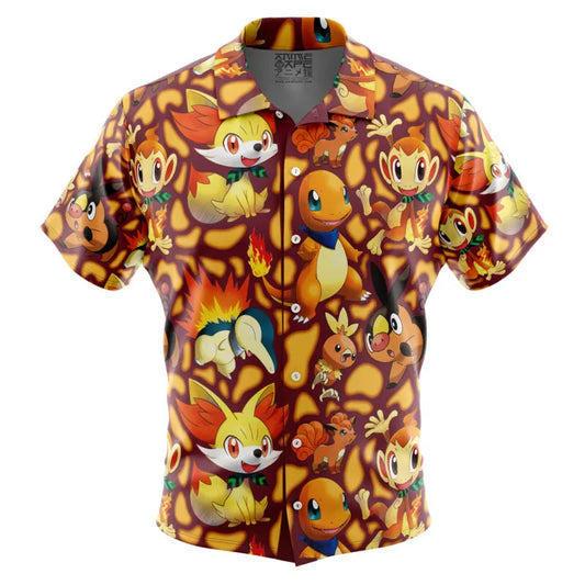 Fire Type Starters Pokemon Button Up Hawaiian Shirt