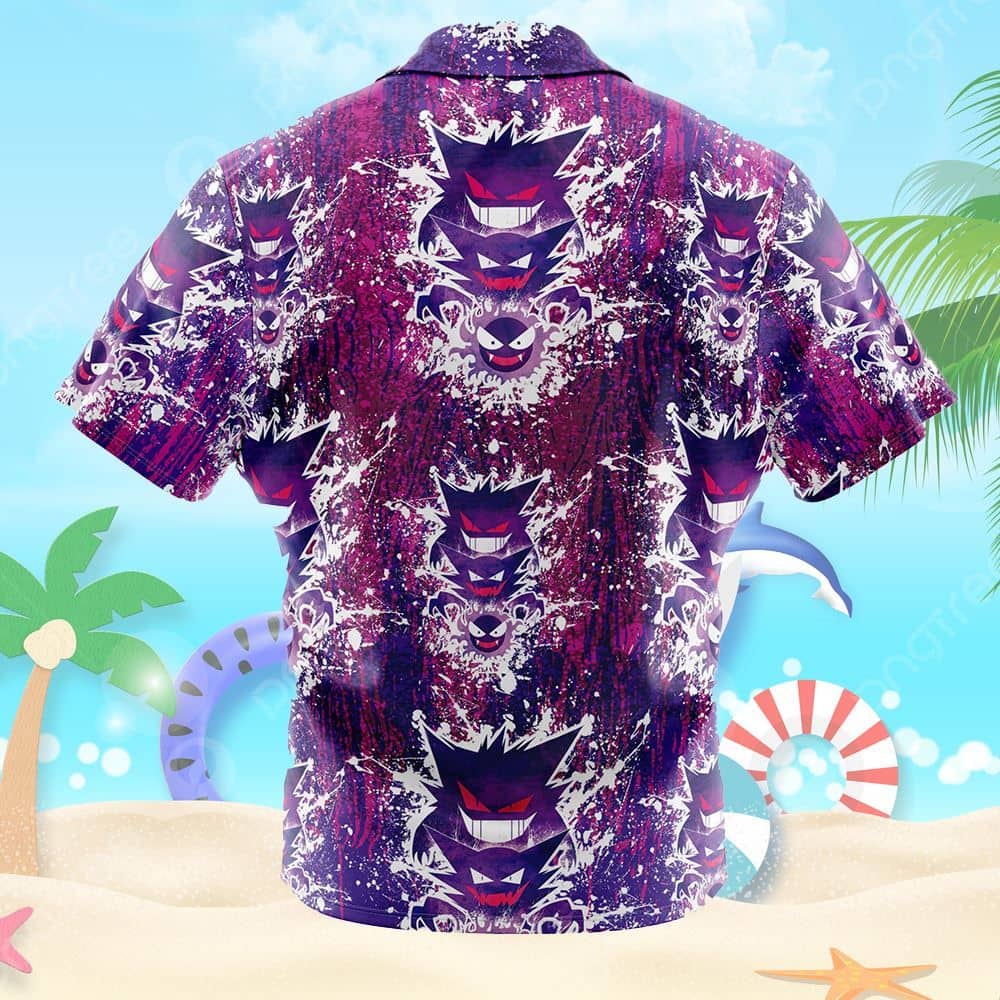 Ghostly Evolution Ghastly Haunter Gengar Pokemon Button Up Hawaiian Shirt