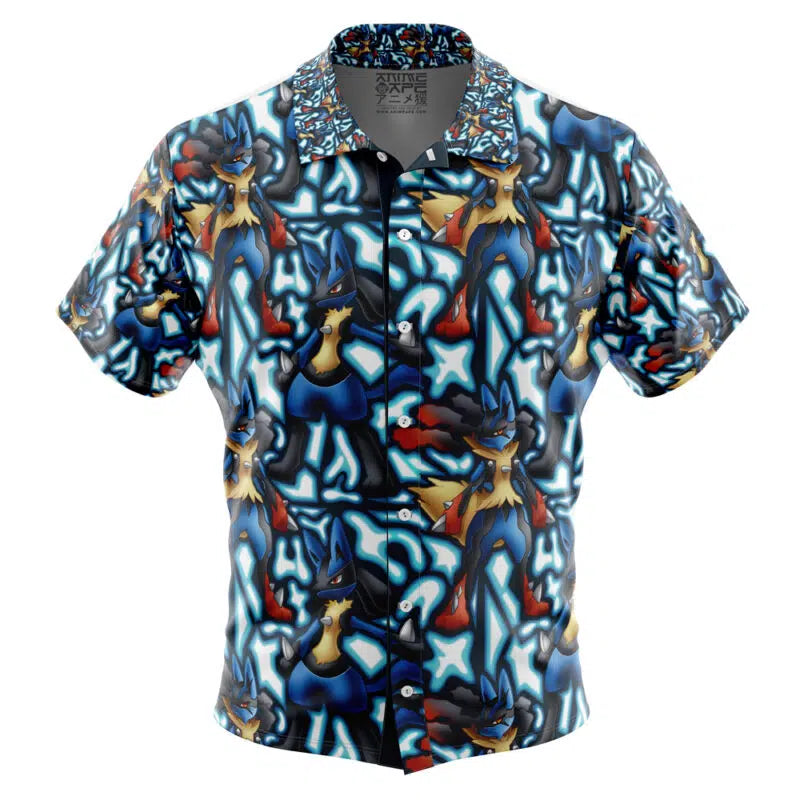 Lucario x Mega Lucario Pokemon Button Up Hawaiian Shirt