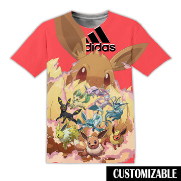 Custom Color ADS Neon Red Orange Anime Gifts Eevee Pokemon Adult And Kid Tshirt Pokemon