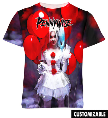 Custom Name Halloween IT Pennywise Tshirt Fan Adult And Kid Tshirt