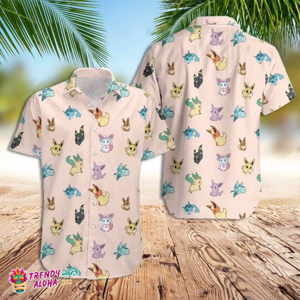 Pokemon Hawaiian Shirt, Eevee Evolution Pokemonsummer Holiday Family Aloha Hawaiian Beach Shirt