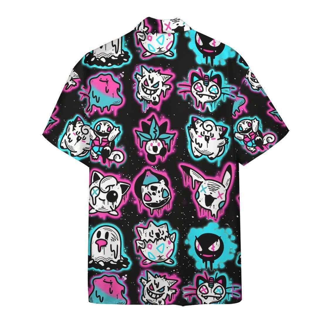 Pokemon Hawaiian Shirt Ghost Pokemons Glowing Light Black Pink Hawaii