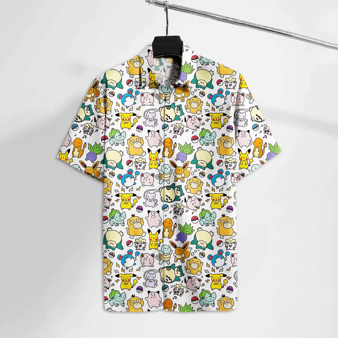 Pokemon Hawaiian Shirt Pkm Emoji Pika Jiggly Eievui Mew Chibi Hawaii Tshirt