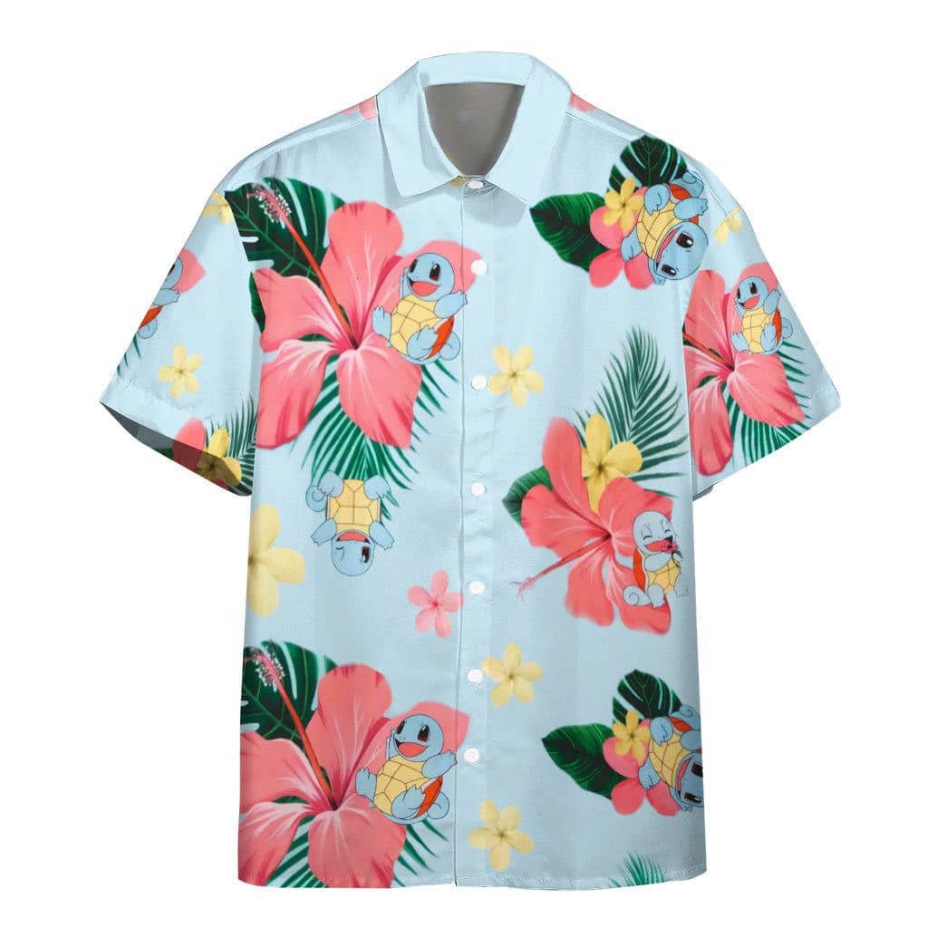 Pokemon Hawaiian Shirt Squirtle Tropical Flowers Hawaii Shirt Pokemon