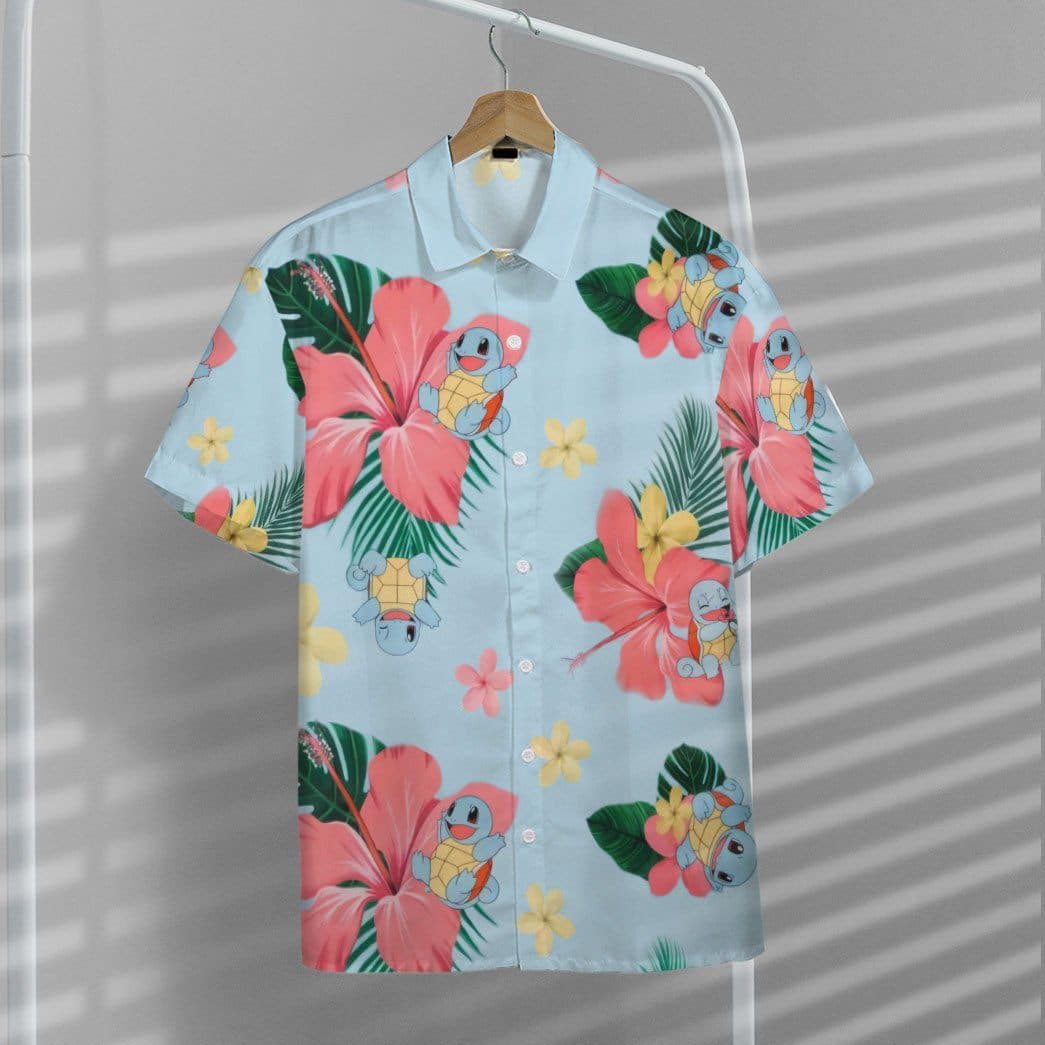 Pokemon Hawaiian Shirt Squirtle Tropical Flowers Hawaii Shirt Pokemon