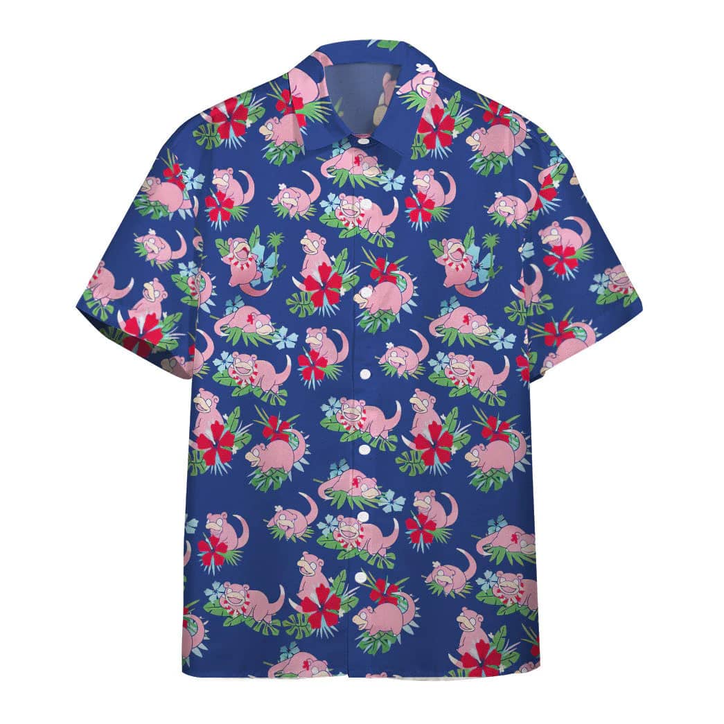 Pokemon Hawaiian Shirt Tropical Slowpoke Pink Blue Hawaii Shirt Pokemon