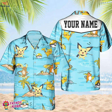 Pokemon Pikachu and Raichu Aloha Anime Pattern Casual Hawaii Shirt