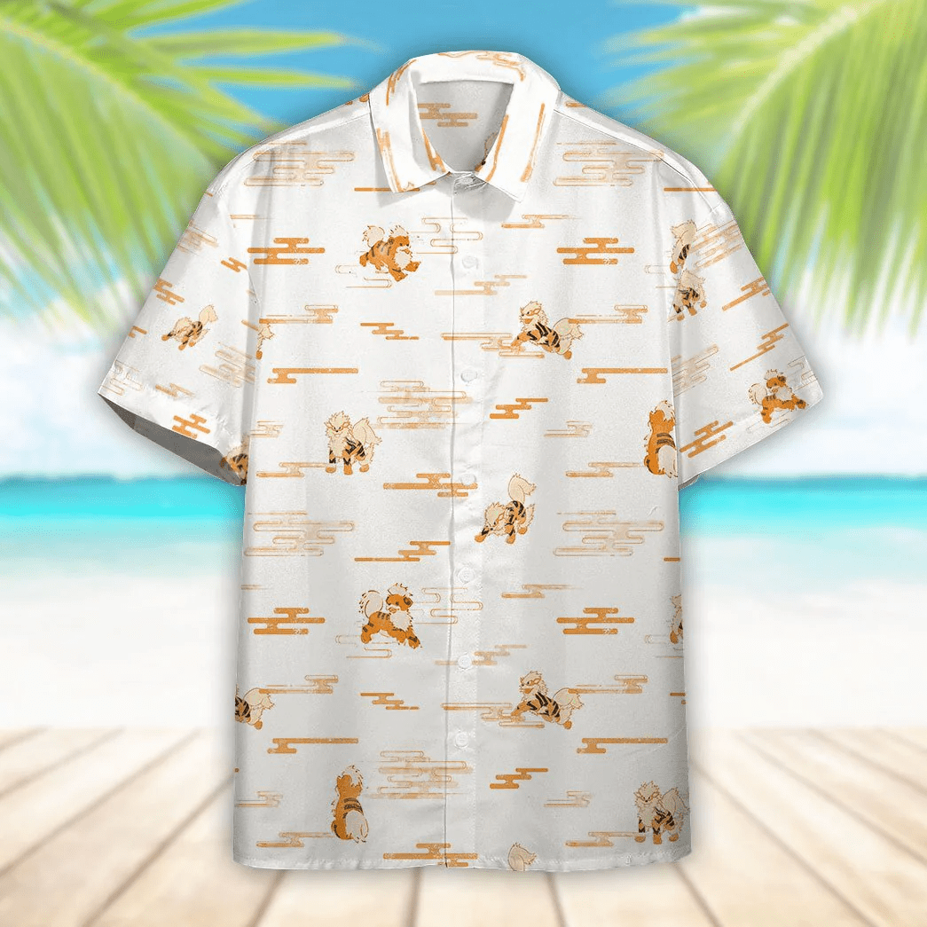 Pokemon Trendy Hawaiian Shirt Arcanine Evolution White Hawaii Shirt Pokemon