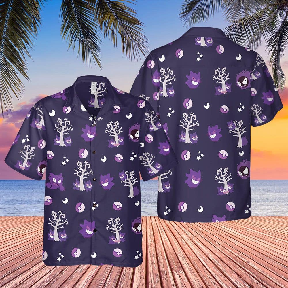 Pokemon Trendy Hawaiian Shirt Gengar Evolution Purple Hawaii Shirt Pokemon