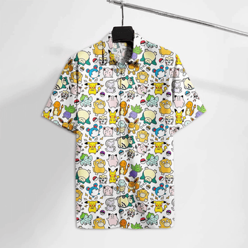 Pokemon Trendy Hawaiian Shirt Pkm Emoji Pika Jiggly Eievui Mew Chibi Hawaii Tshirt