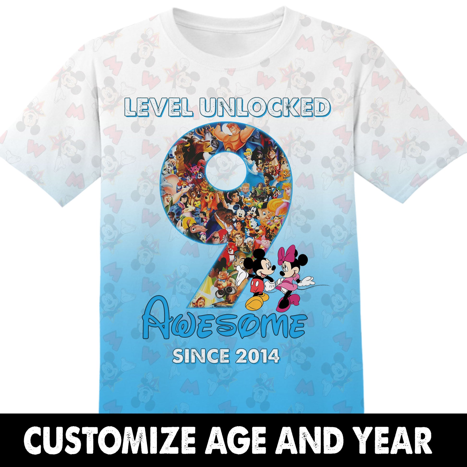 Birthday Gifts Level Unlocked Custom Age and Year Disney Mickey Tshirt Adult And Kid Tshirt