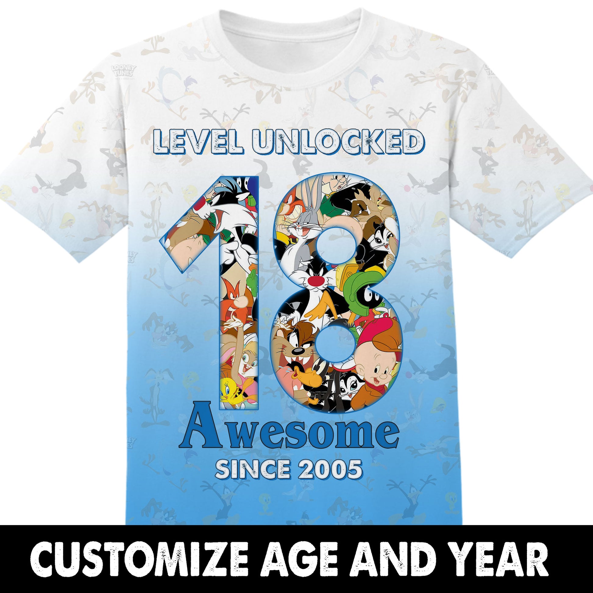 Birthday Gifts Level Unlocked Custom Age and Year Looney Tunes Tshirt Adult And Kid Tshirt