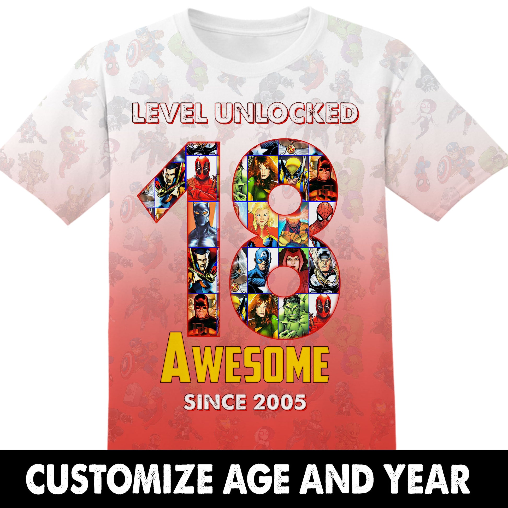 Birthday Gifts Level Unlocked Custom Age and Year Marvel Tshirt Adult And Kid Tshirt