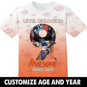 Anime Gifts Birthday Gifts Level Unlocked Custom Age and Year Naruto Tshirt Adult And Kid Tshirt