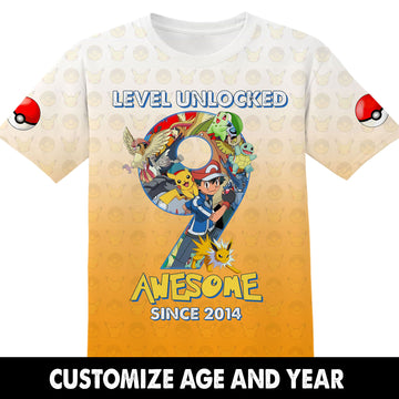 Anime Gifts Birthday Gifts Level Unlocked Custom Age and Year Adult And Kid Tshirt Pokemon