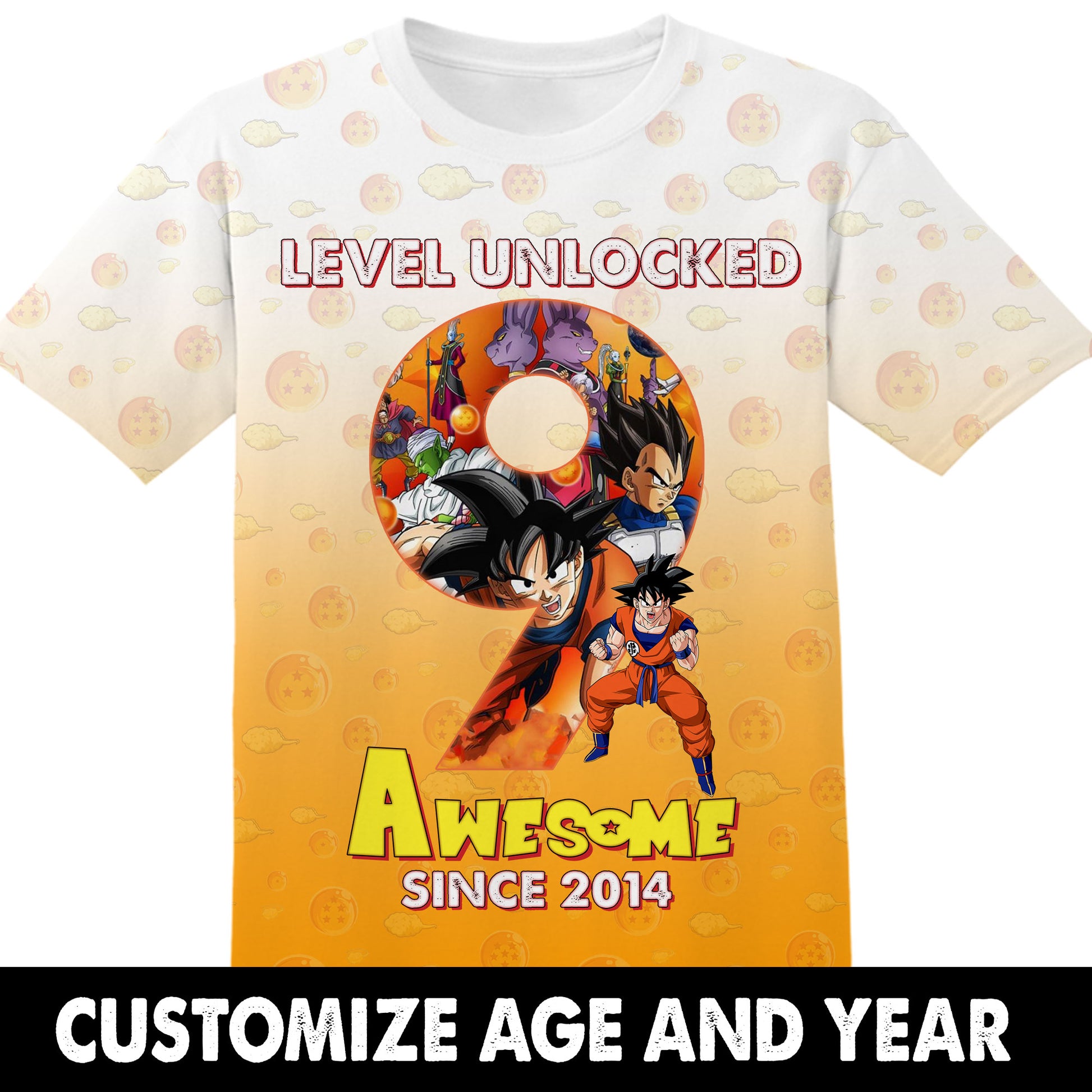 Anime Gifts Birthday Gifts Level Unlocked Custom Age and Year Dragon Ball Tshirt Son Goku Tshirt Adult And Kid Tshirt