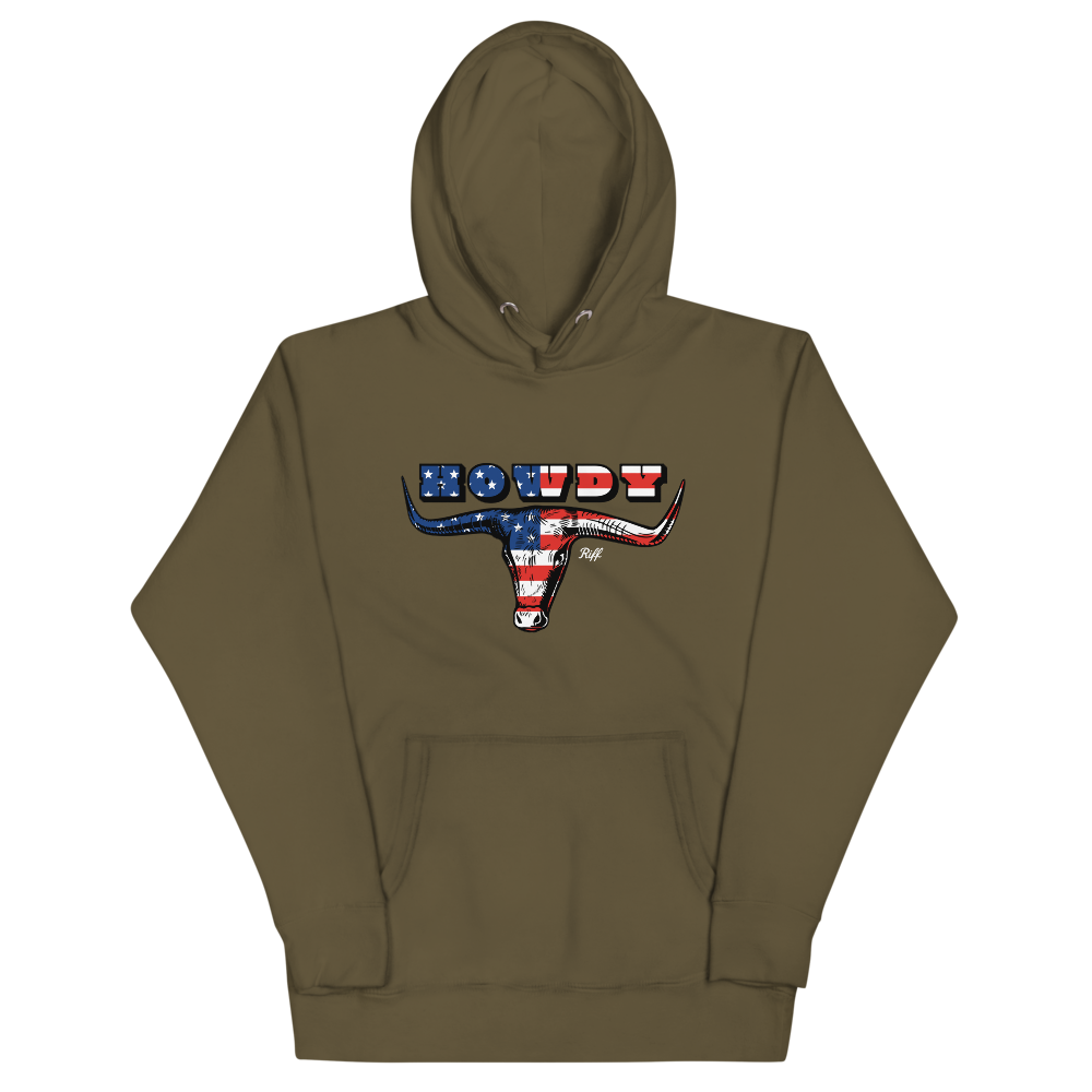 HOWDY Bull American Flag Hoodie