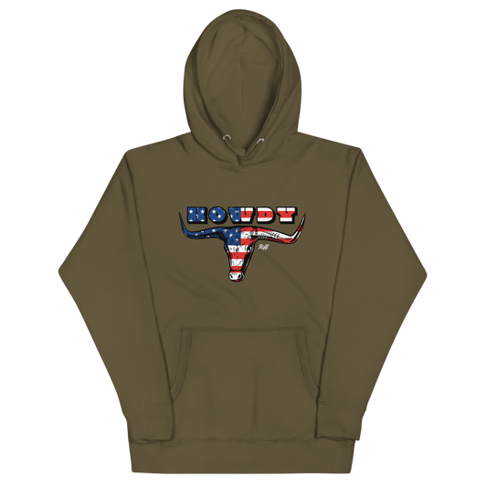 HOWDY Bull American Flag Hoodie