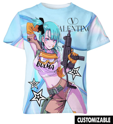 Custom VLTN Logo Bulma Dragon Ball Kawaii Adult And Kid Tshirt