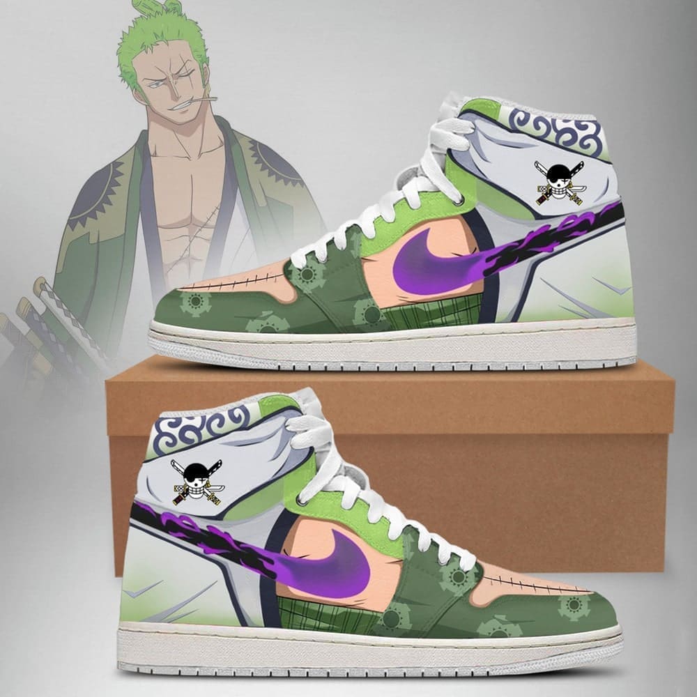 Zoro One Piece Air Jordan 1 High Top Shoes SMZOPA1 - Shoesmates