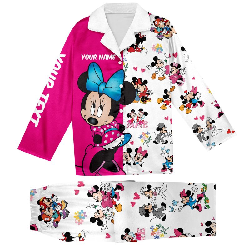 Mickey And Minnie Couple Custom Name 3D Pajamas - Image 3