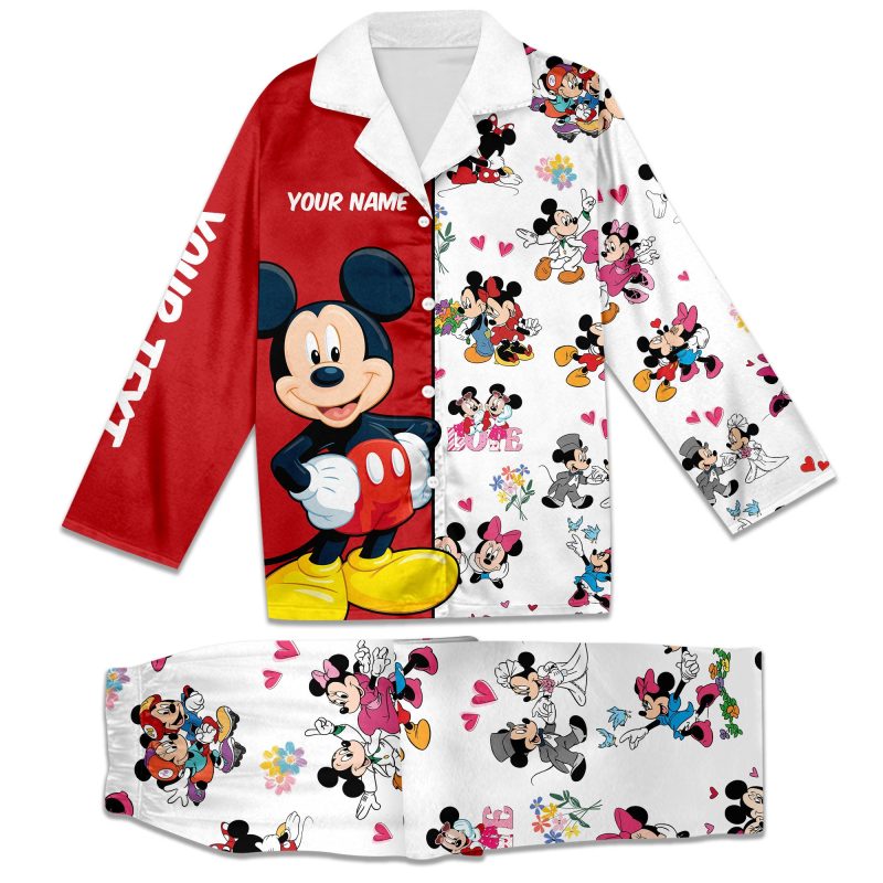 Mickey And Minnie Couple Custom Name 3D Pajamas - Image 2