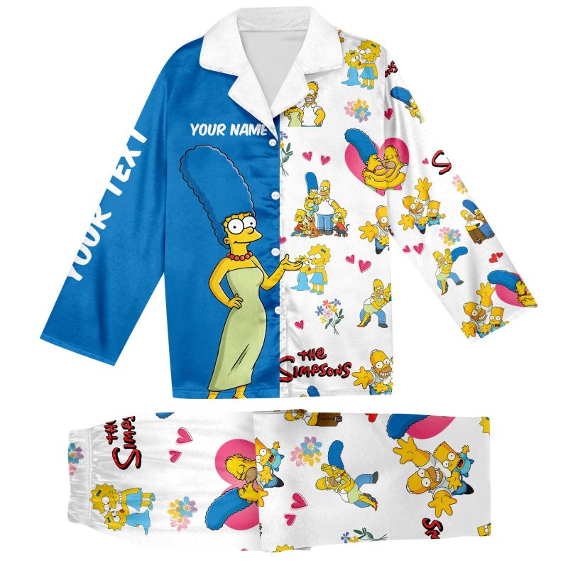 Marge & Homer ( The simpsons ) Couple Custom Name 3D Pajamas - Image 3