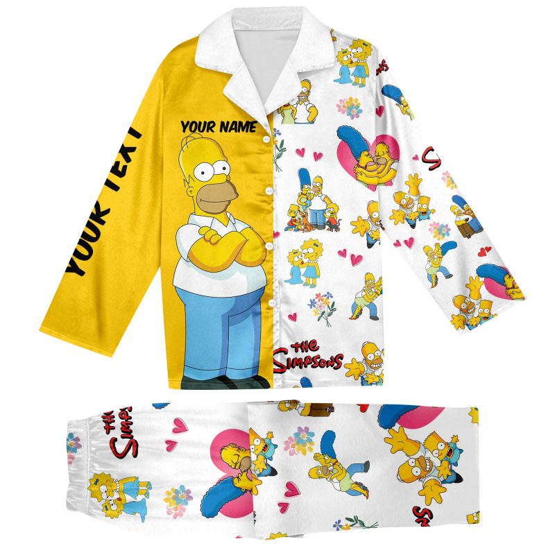 Marge & Homer ( The simpsons ) Couple Custom Name 3D Pajamas - Image 2