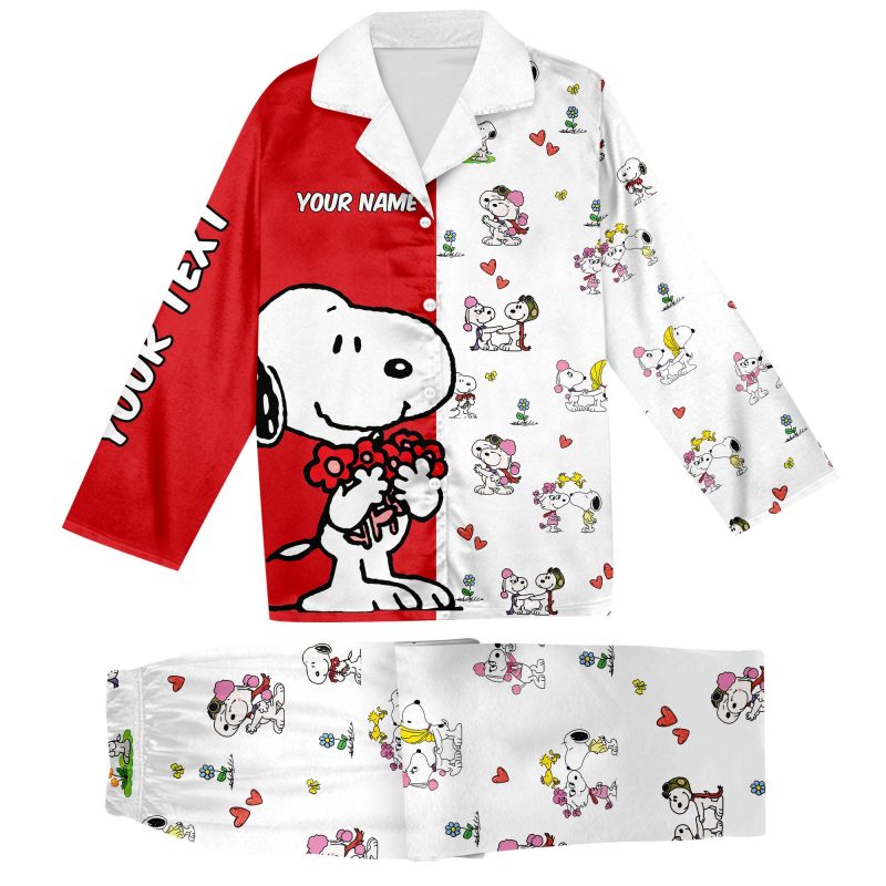 Snoopy and Fifi Couple Custom Name 3D Pajamas - Image 2