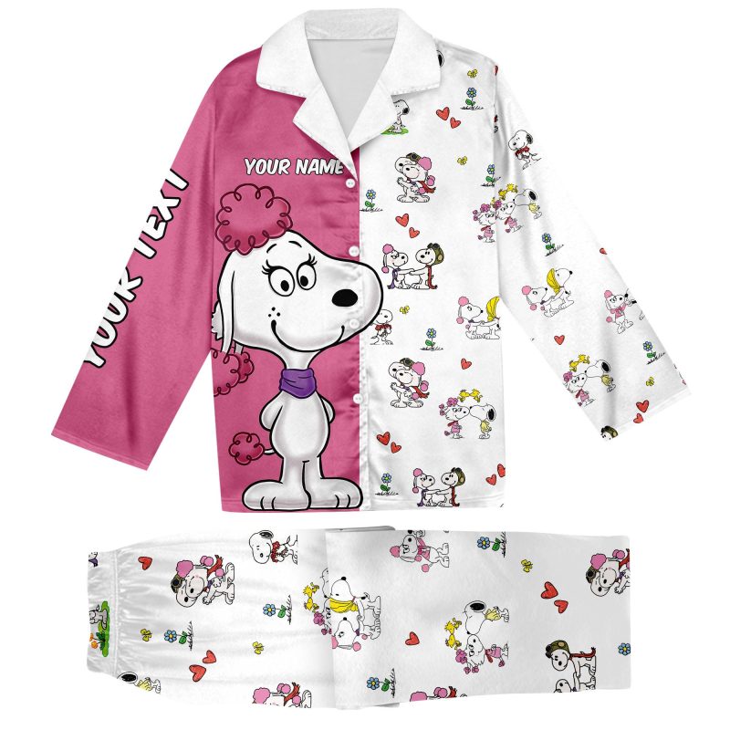 Snoopy and Fifi Couple Custom Name 3D Pajamas - Image 3