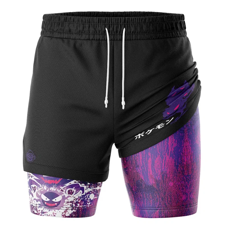 Foxnfish Trippy Ghostly Evolution Gastly Pokemon 2-in-1 Performance Shorts - Image 3