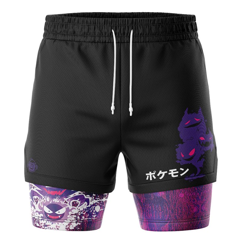 Foxnfish Trippy Ghostly Evolution Gastly Pokemon 2-in-1 Performance Shorts - Image 2