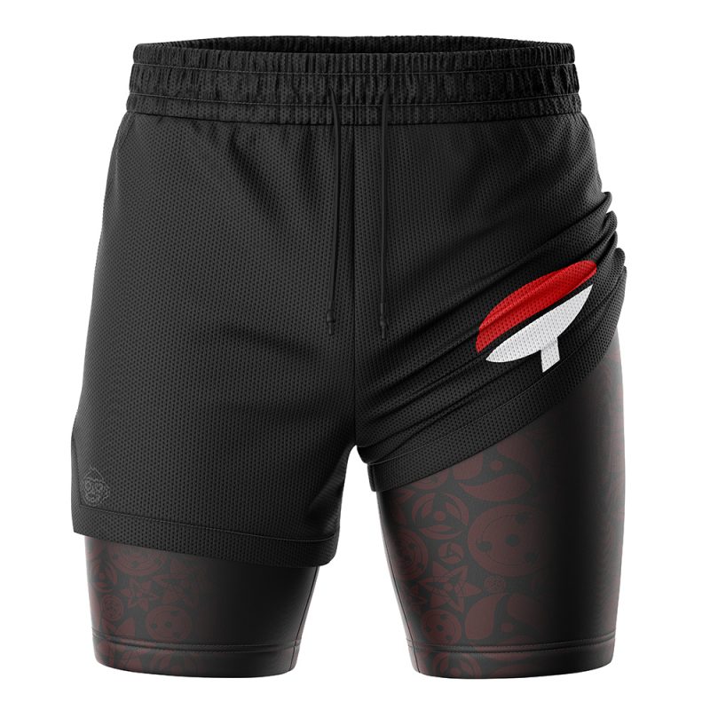 Foxnfish Uchiha Symbol Black Shippuden 2-in-1 Performance Shorts - Image 2