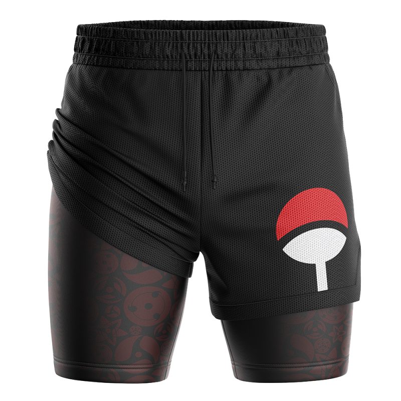 Foxnfish Uchiha Symbol Black Shippuden 2-in-1 Performance Shorts - Image 3